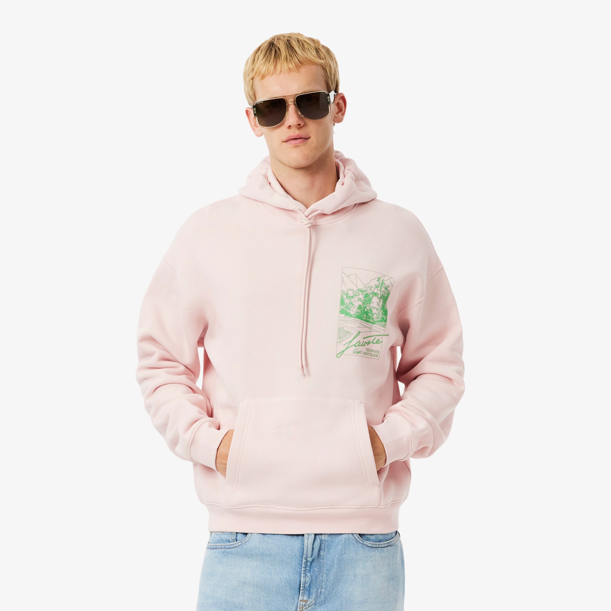 Lacoste Sudadera Con Gorro De Polar Estampada Rosa