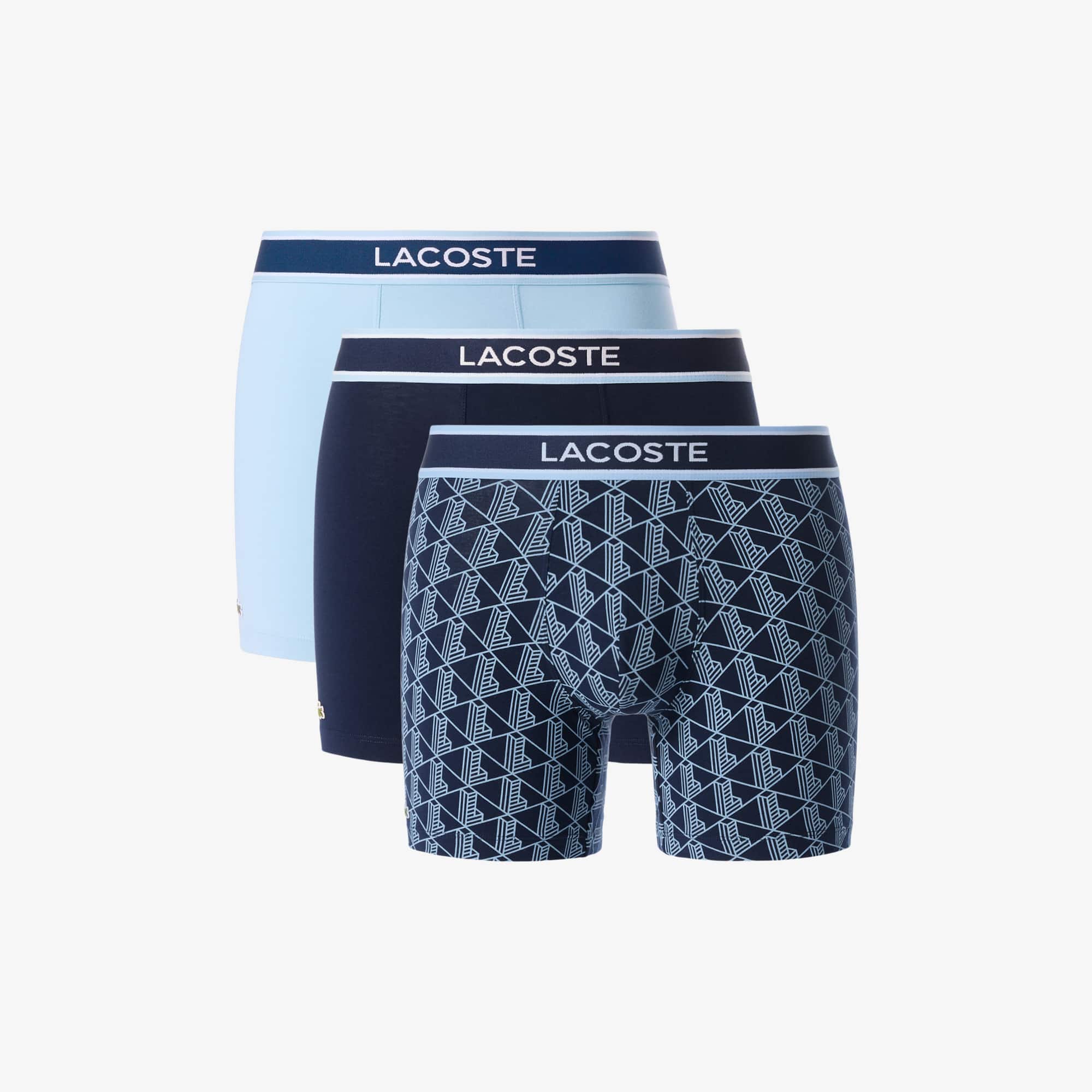 Lacoste Men's 3-pack Monogram Print Boxer Briefs In Blue