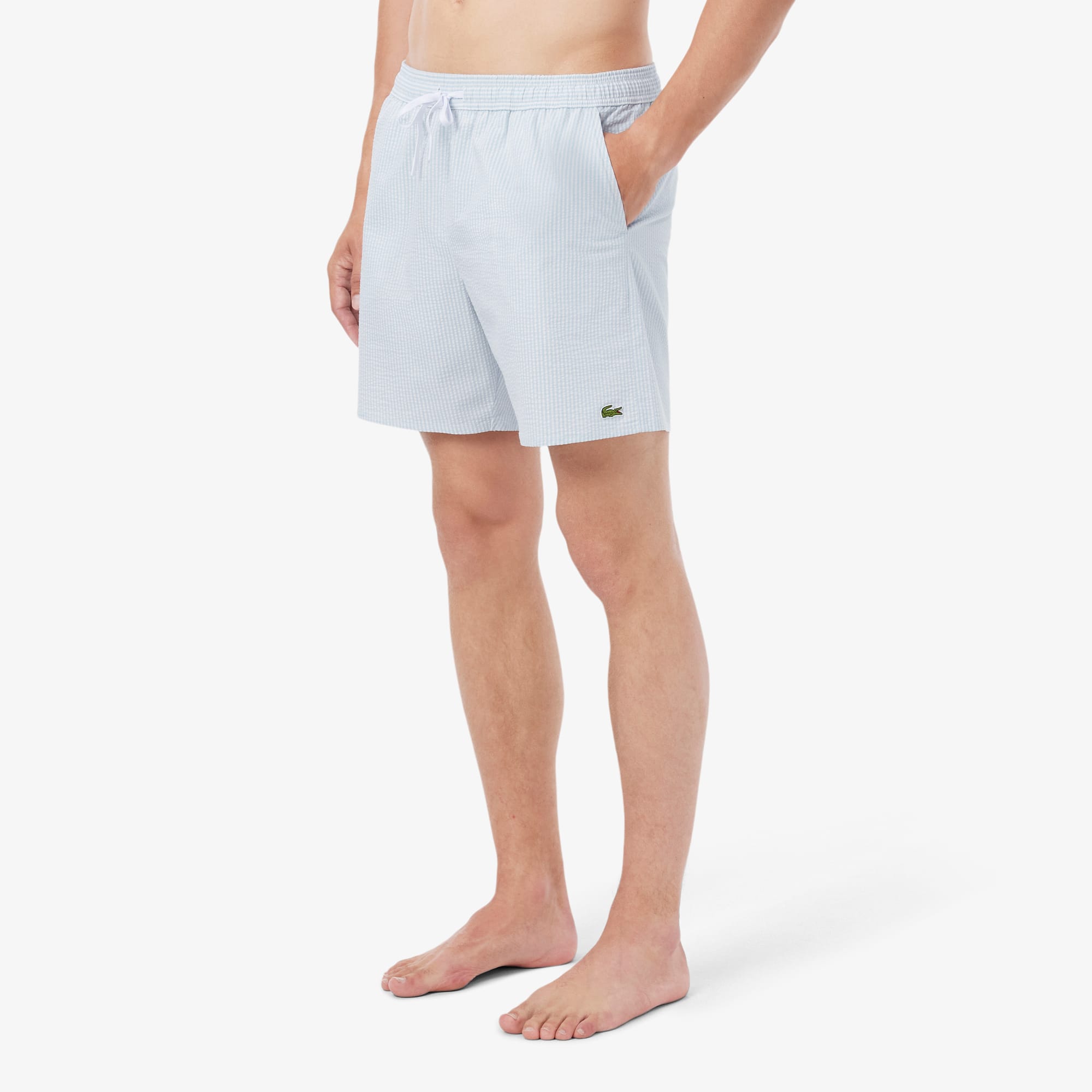Men's Mid Length Striped Textured Swim Trunks
