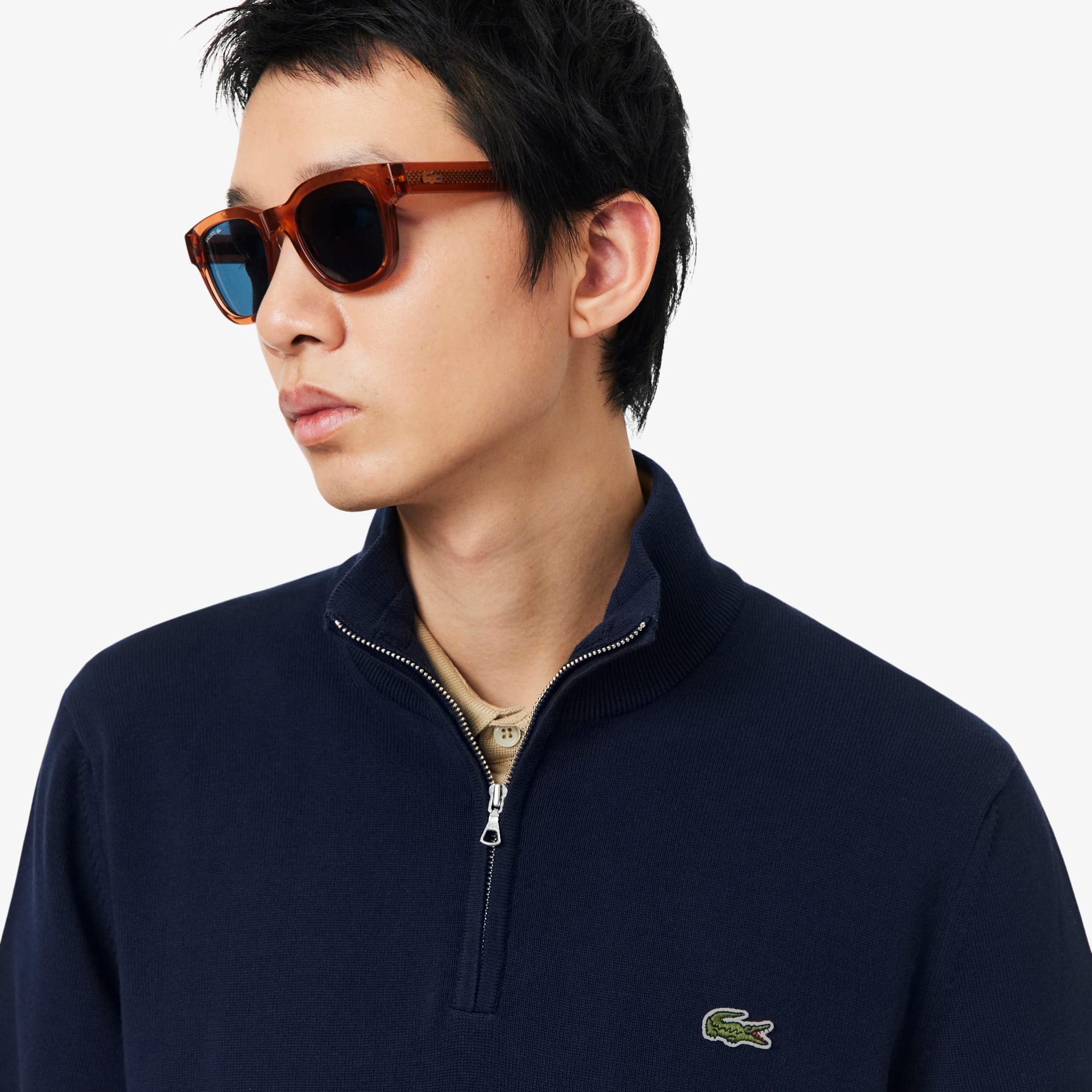 Men's Zip-Up High-Neck Cotton Sweater - Sweaters & Sweatshirts