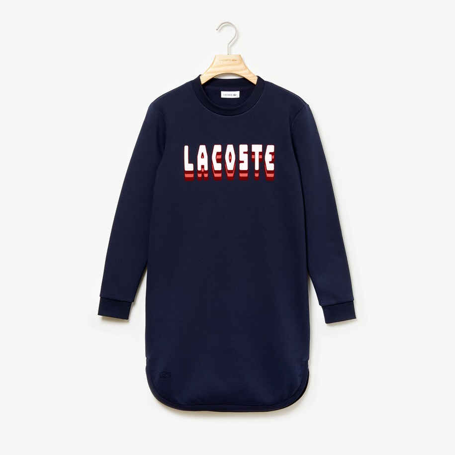 Women S 3d Lettering Fleece Sweatshirt Dress Lacoste