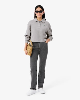 Oversized Ribbed Polo Collar Sweatshirt