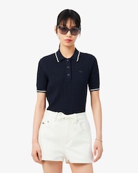 Striped Cable Knit Polo Collar Sweater