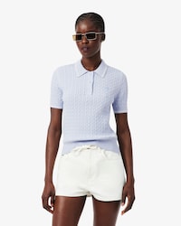 Striped Cable Knit Polo Collar Sweater