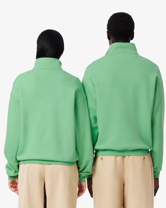 Loose Fit Zip Neck Badge Accent Sweatshirt