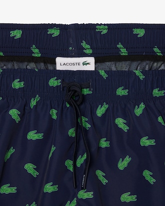 Mid Length Crocodile Print Swim Trunks