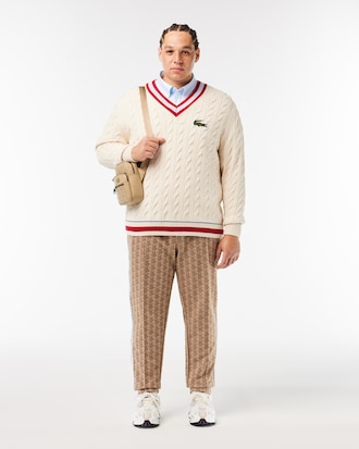 Unisex V-Neck Cable Knit Cotton Sweater