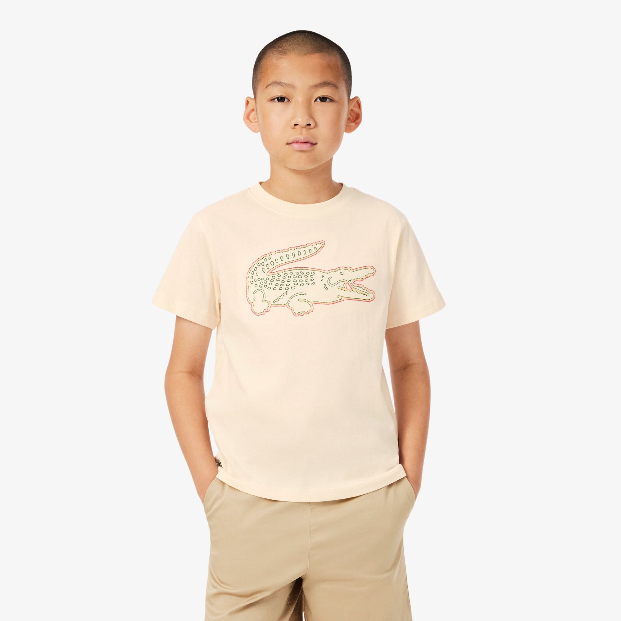 Lacoste Babies' Crocodile Embroidery Cotton T-shirt - 8 Years In Neutral