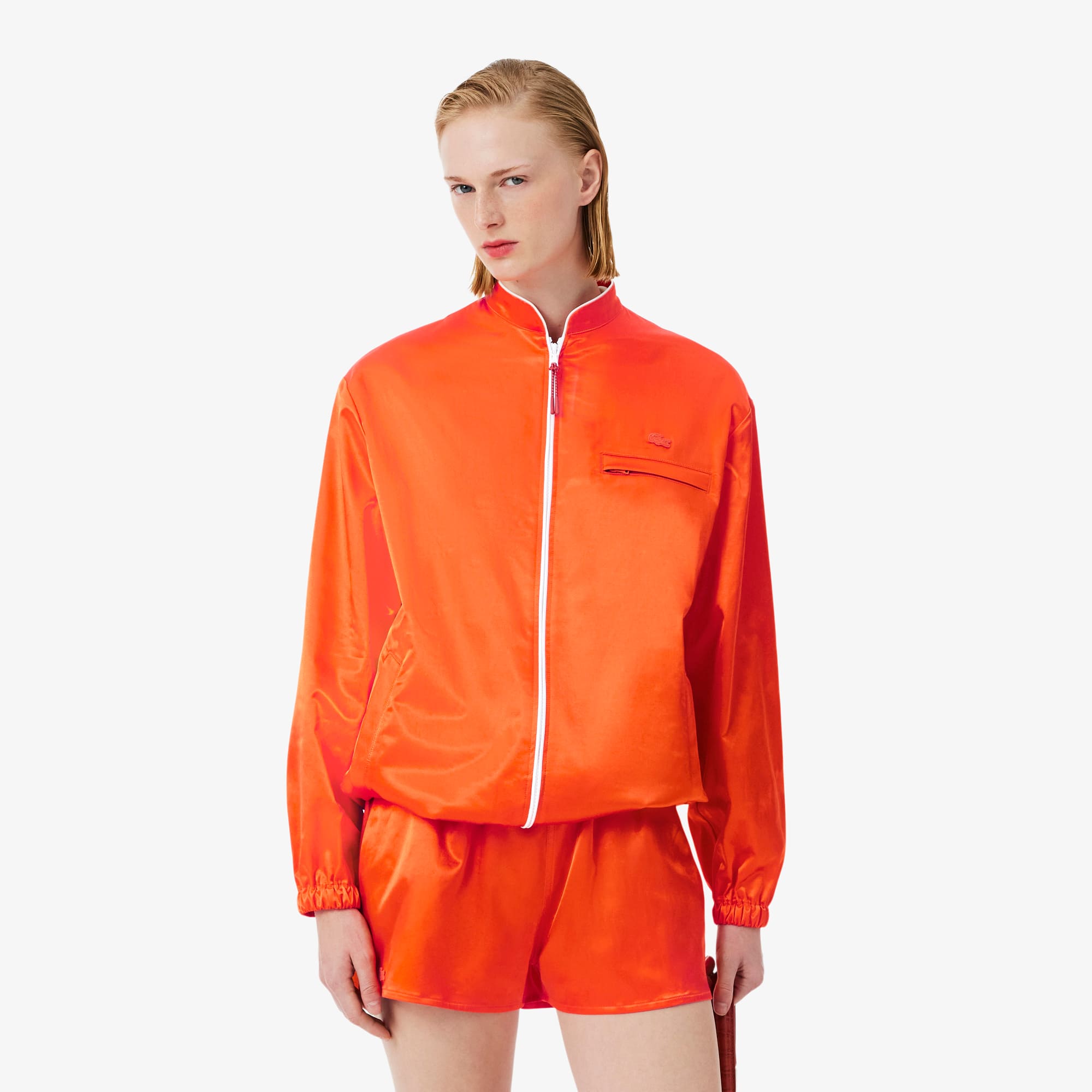 Lacoste Runway Gloss Track Jacket In Orange