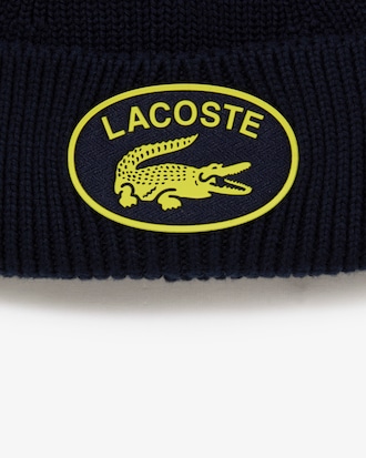 Unisex Lacoste Contrast Crocodile Ribbed Knit Beanie