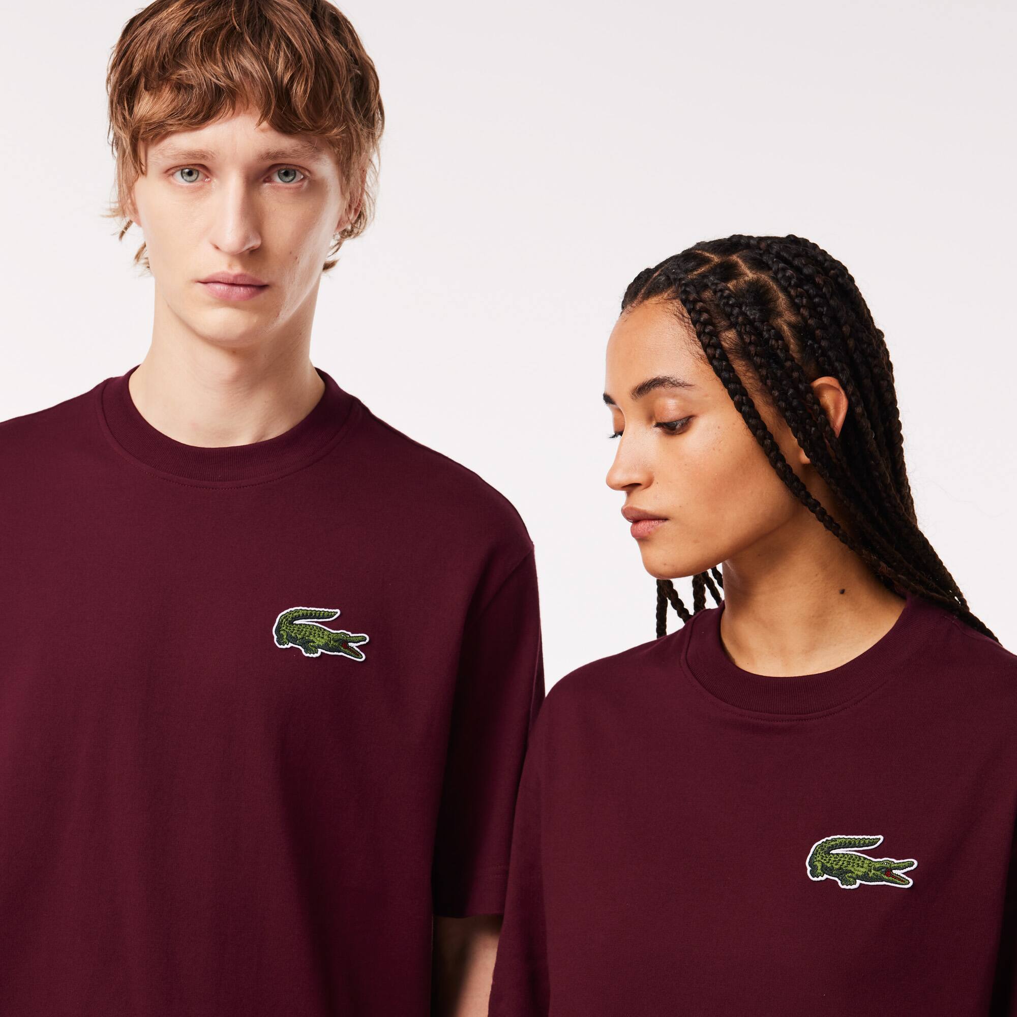 Lacoste｜ (Unisex Loose Fit Large Croc Organic Heavy Cot Lacoste Unisex Loose Fit Large Croc Organic Heavy Cotton T