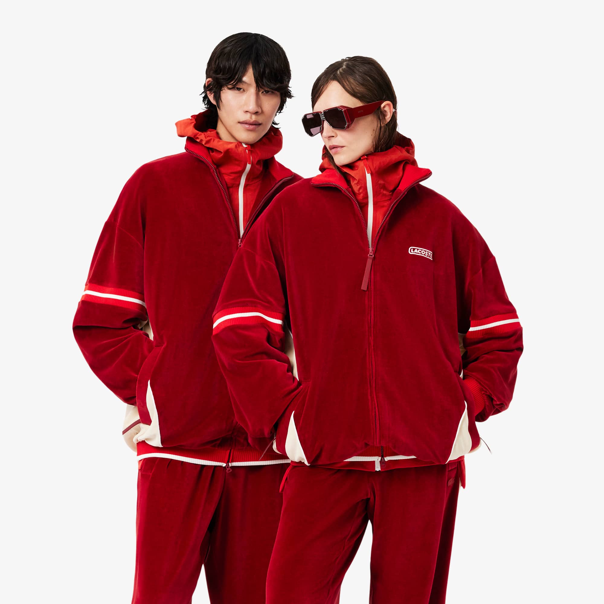 Lacoste Runway Velour Track Jacket In Red
