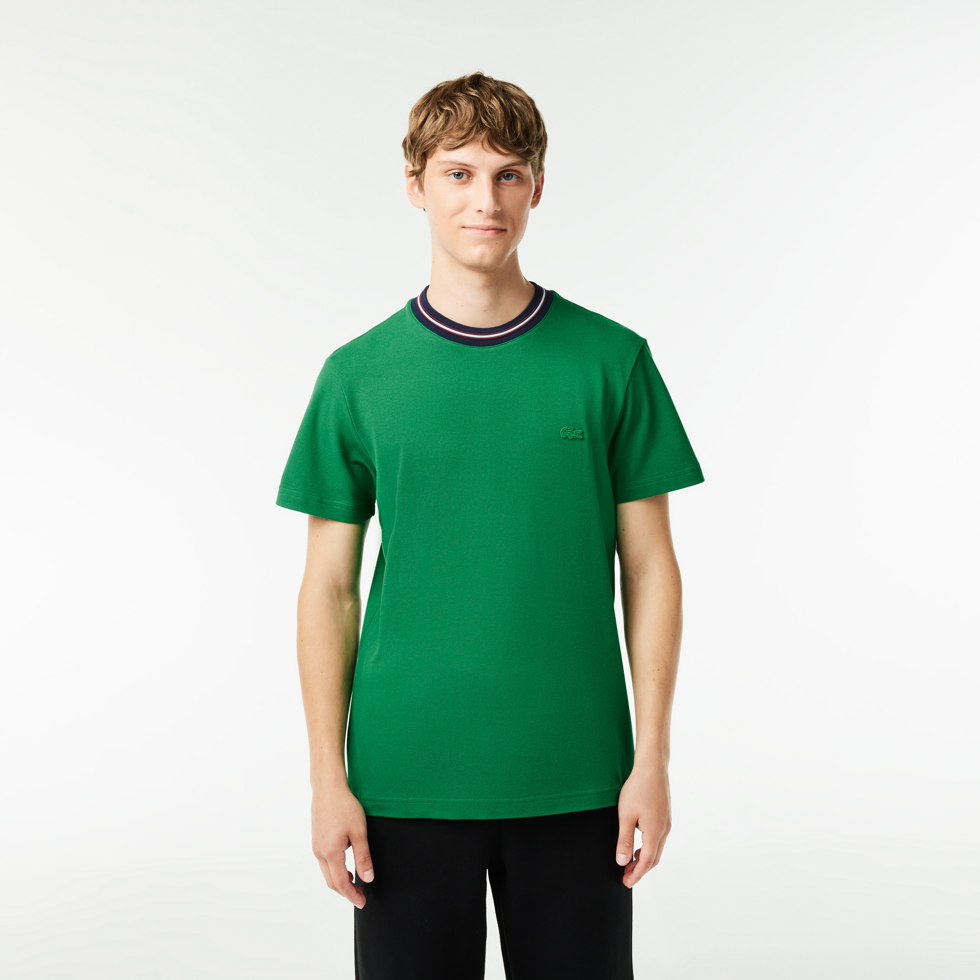 Men's Stripe Collar Stretch Piqué T-Shirt - T-shirts - New