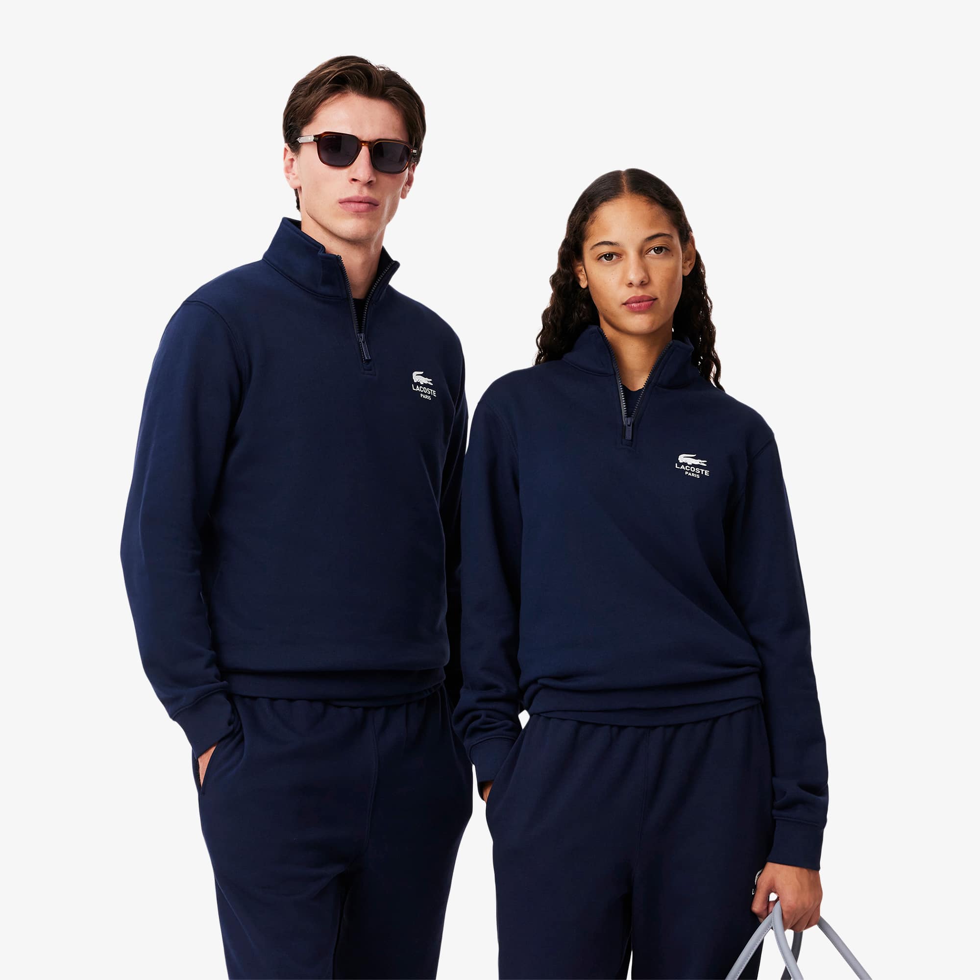 Lacoste Unisex High-neck Zip-up Print Sweatshirt - Xl In Blue