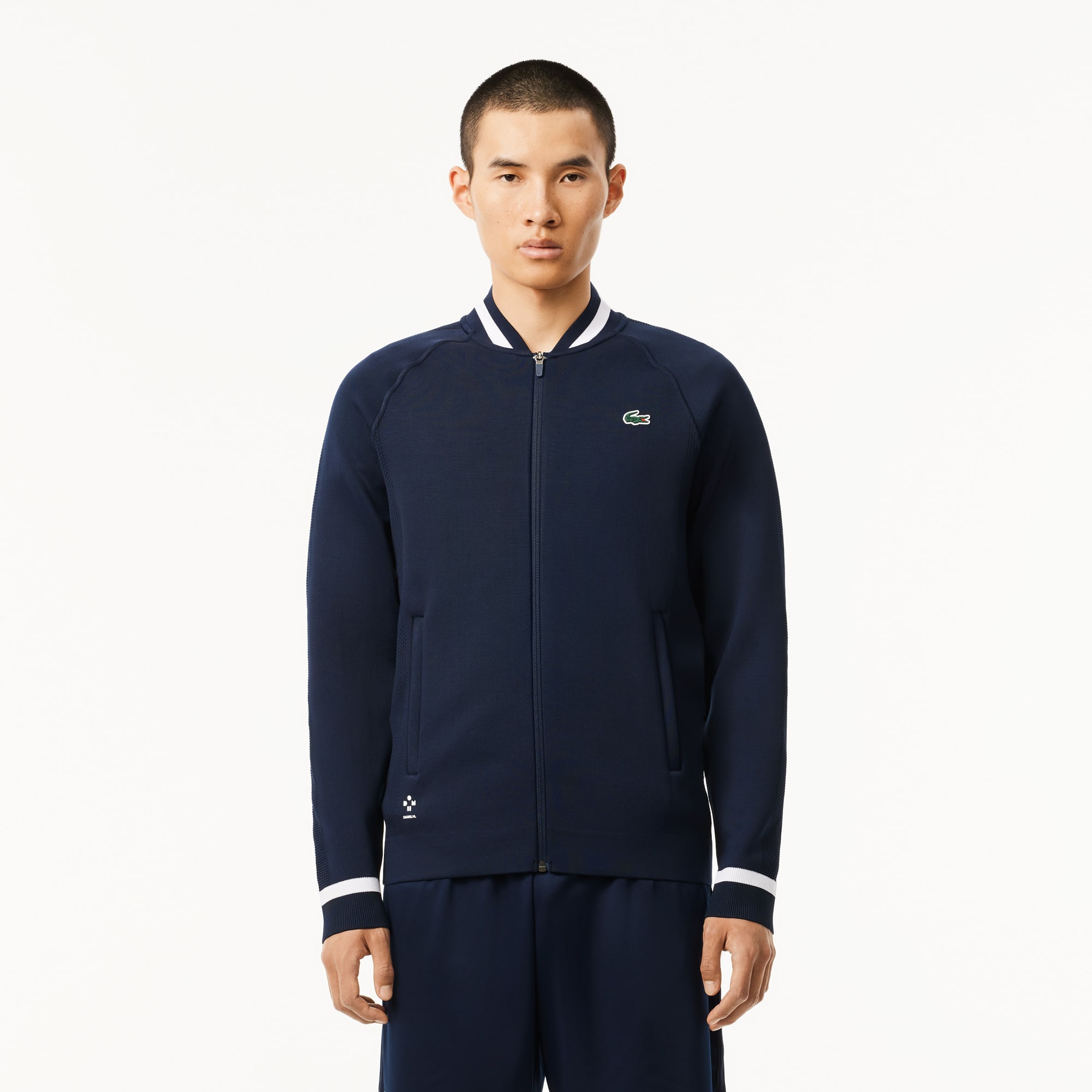 Lacoste Embroidered-logo Bomber Jacket In Blue