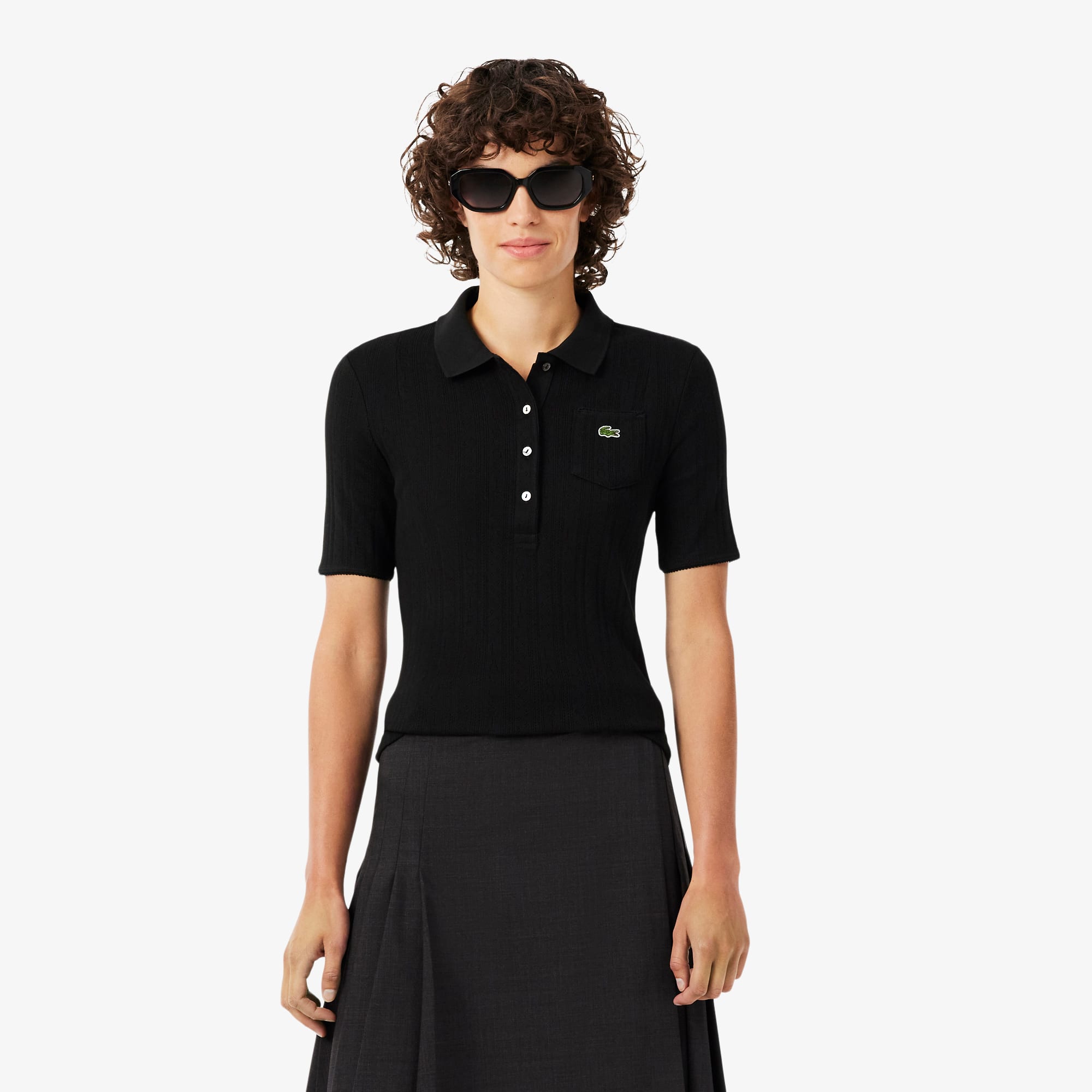 Slim Fit Pointelle Knit Polo Shirt
