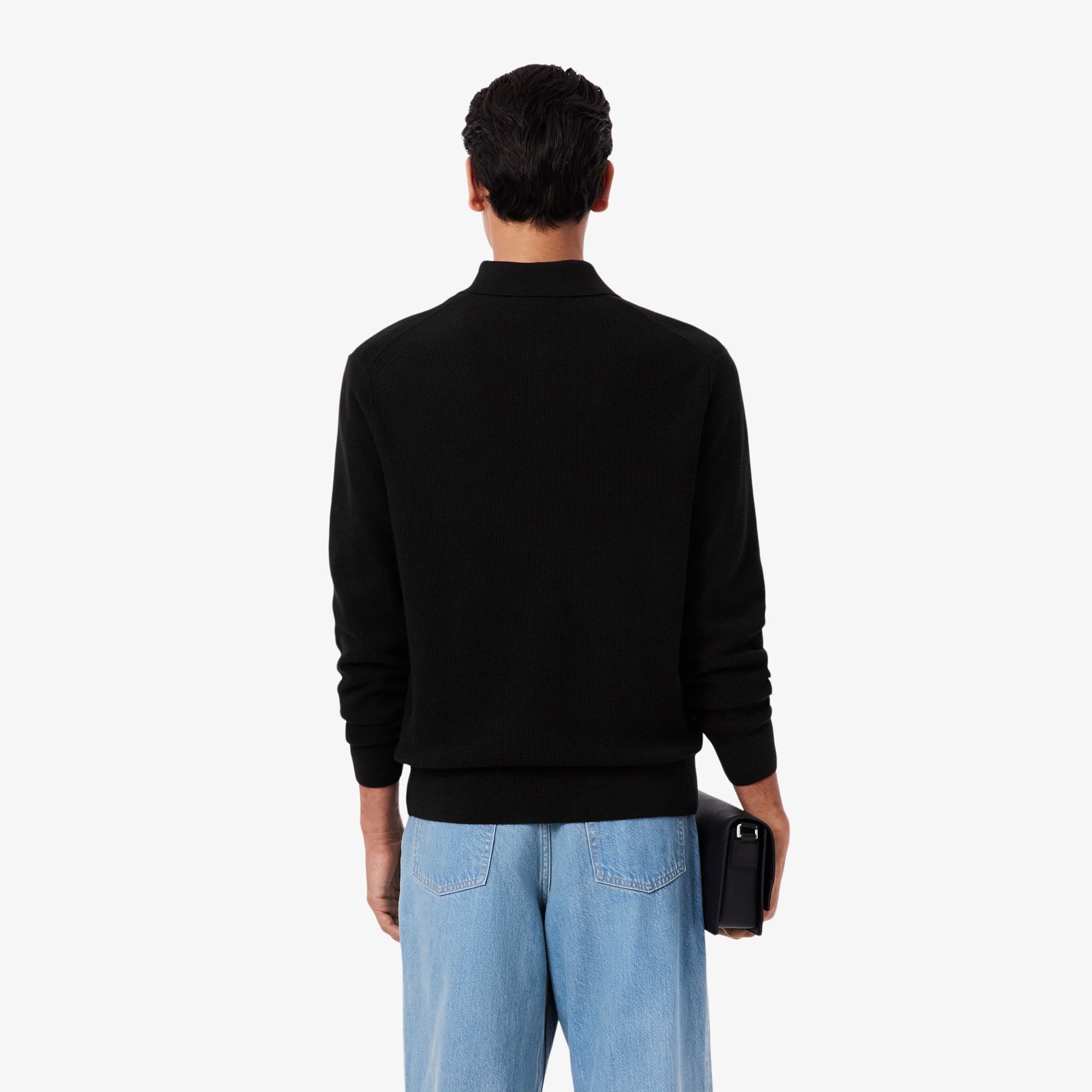 Men's Cotton & Wool Blend Half-Zip Polo Collar Sweater - Sweaters