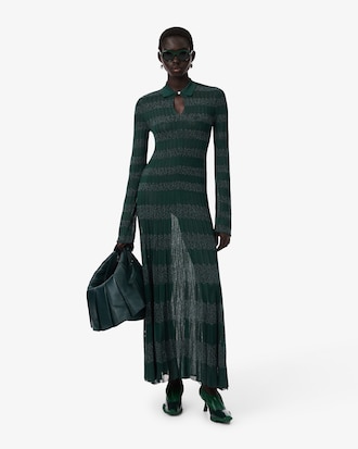 Runway Polo Collar Pointelle Maxi Dress
