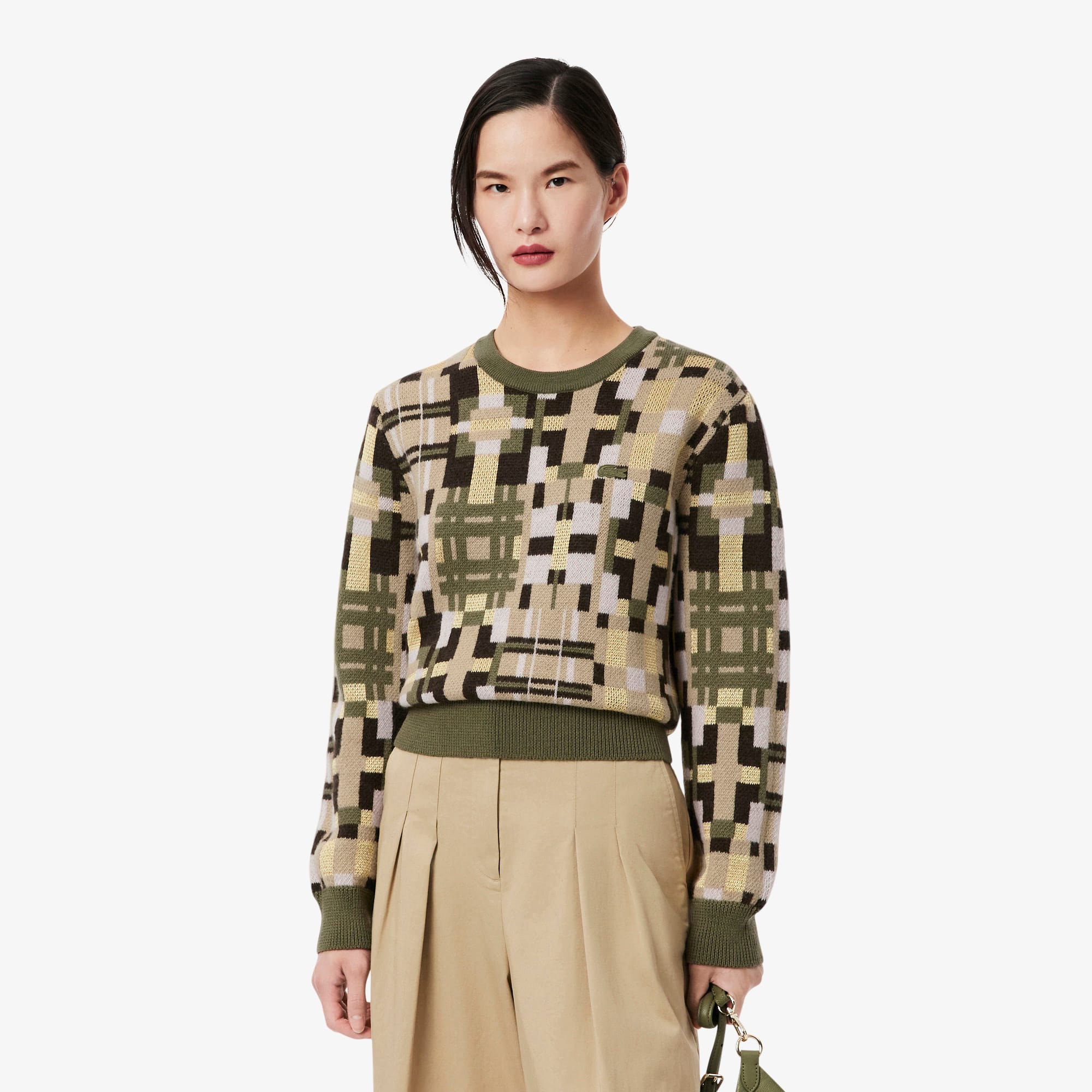 Lacoste Women's Crew Neck Wool Graphic Sweater - 40 In Multi