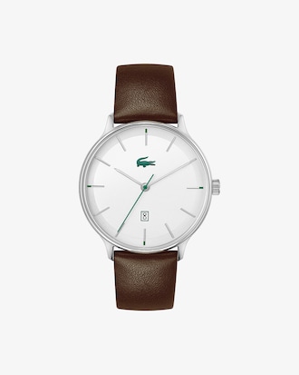 Men's Lacoste Club 3 Hands Brown Leather Watch
