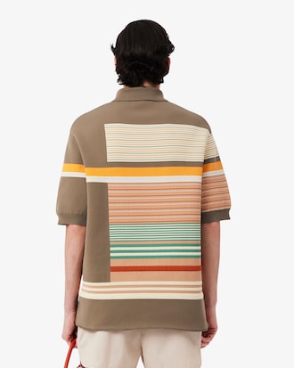 Runway Textured Stripe Polo Collar Sweater