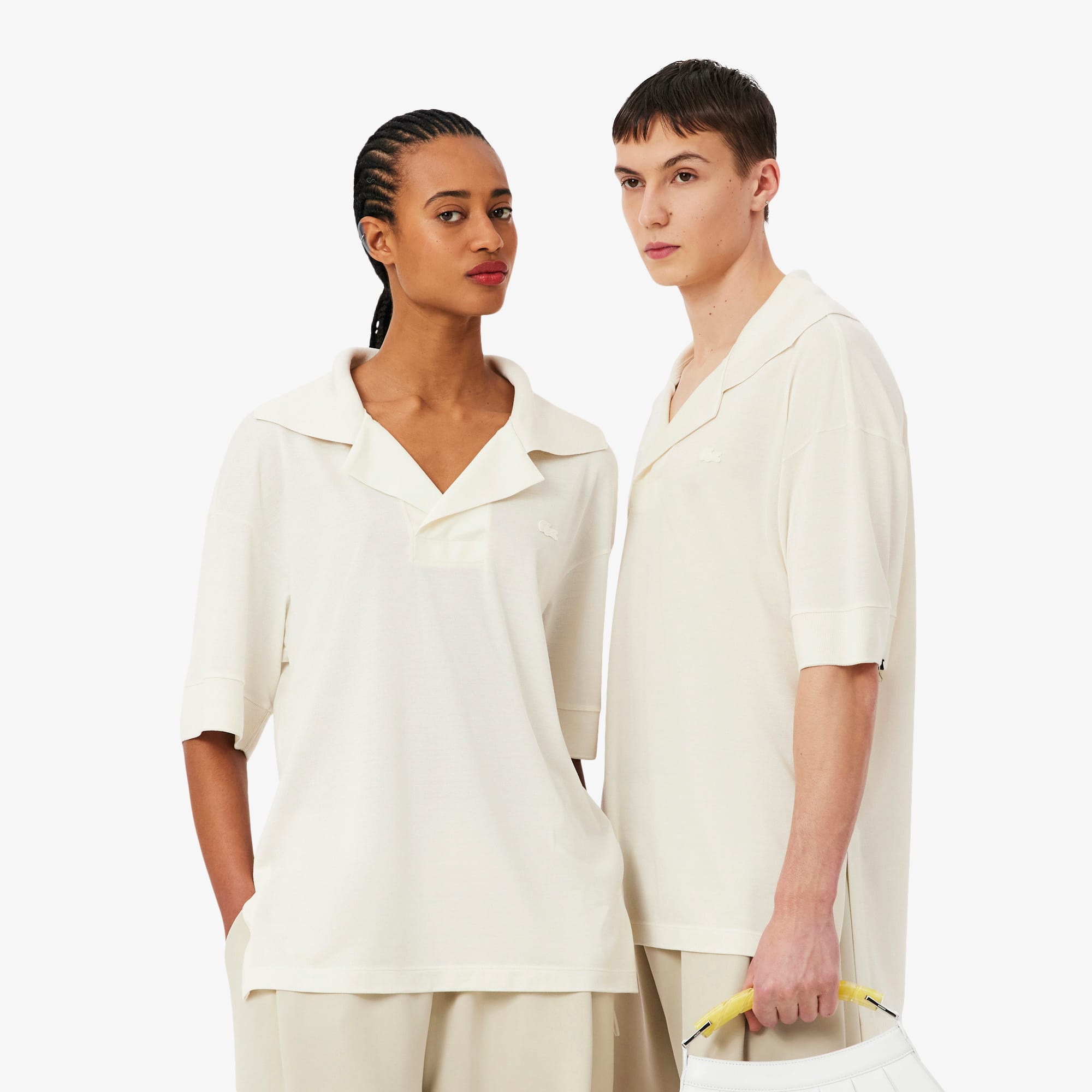Lacoste Runway Oversized Silk Piqué Polo Shirt - M/l In White