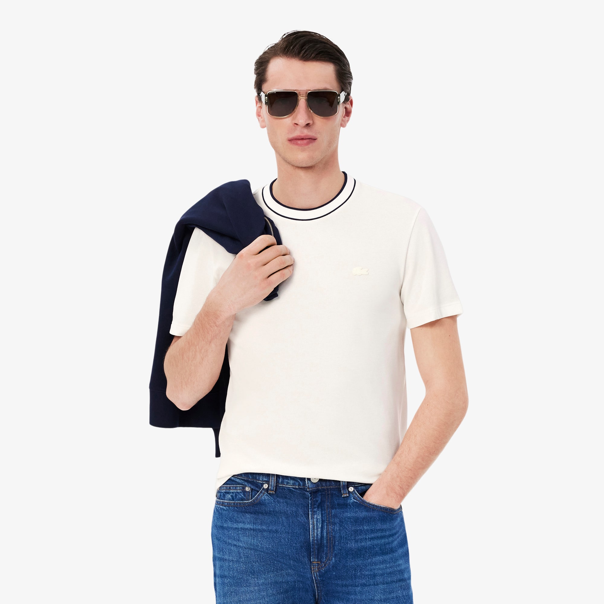 Men's Stretch Piqué Striped Collar T-Shirt - T-shirts - New