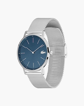 Men's Moon Watch with Stainless Steel Mesh Band Strap and Blue Dial