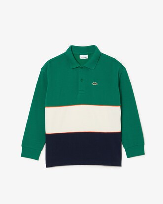 Polo de piqué de manga larga en piqué de algodón color block