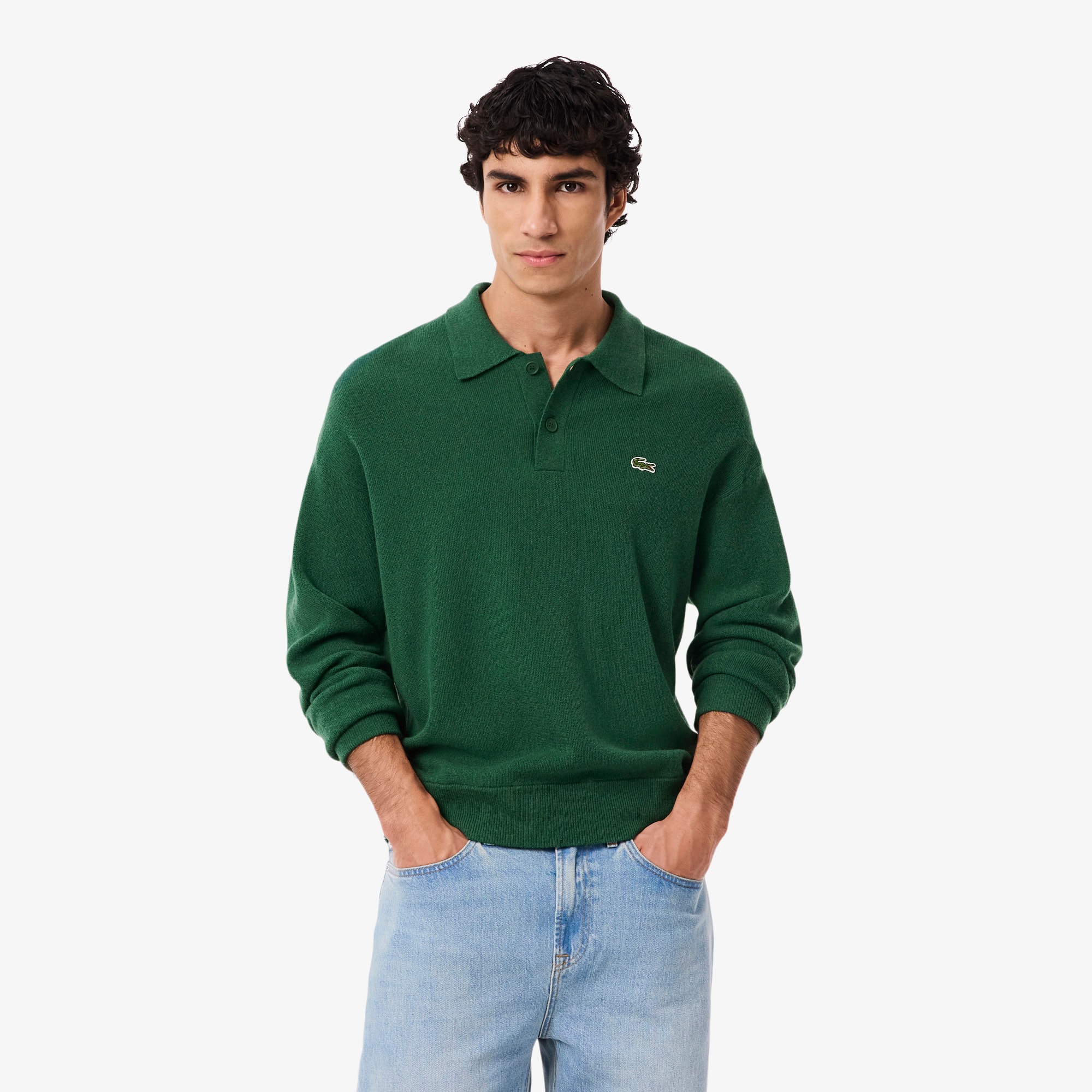 Men's Relaxed Fit Wool Polo Sweater - Sweaters & Sweatshirts - New