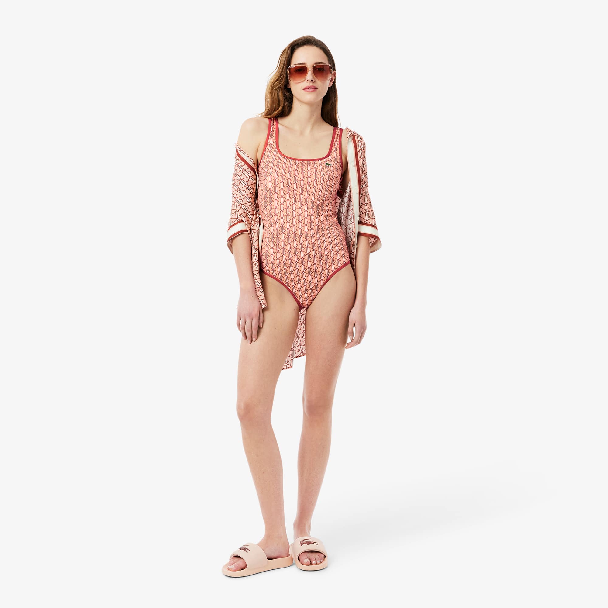 ワンピース LACOSTE Women Mid Skirts EF2655 GTI Brown Women's Slim Fit Monogram Polo Dress - Dresses - New In 2025