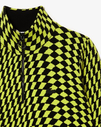 Pull col zipp&eacute; femme Lacoste jacquard bicolore