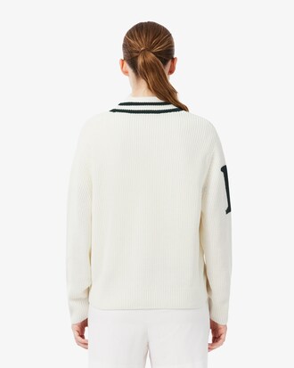 Badge Accent Wool Blend Golf Cardigan