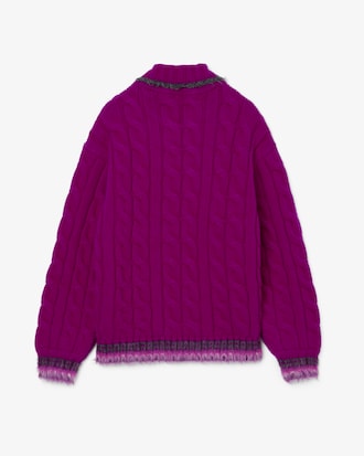 Runway Wool Polo Collar Cable Knit Sweater