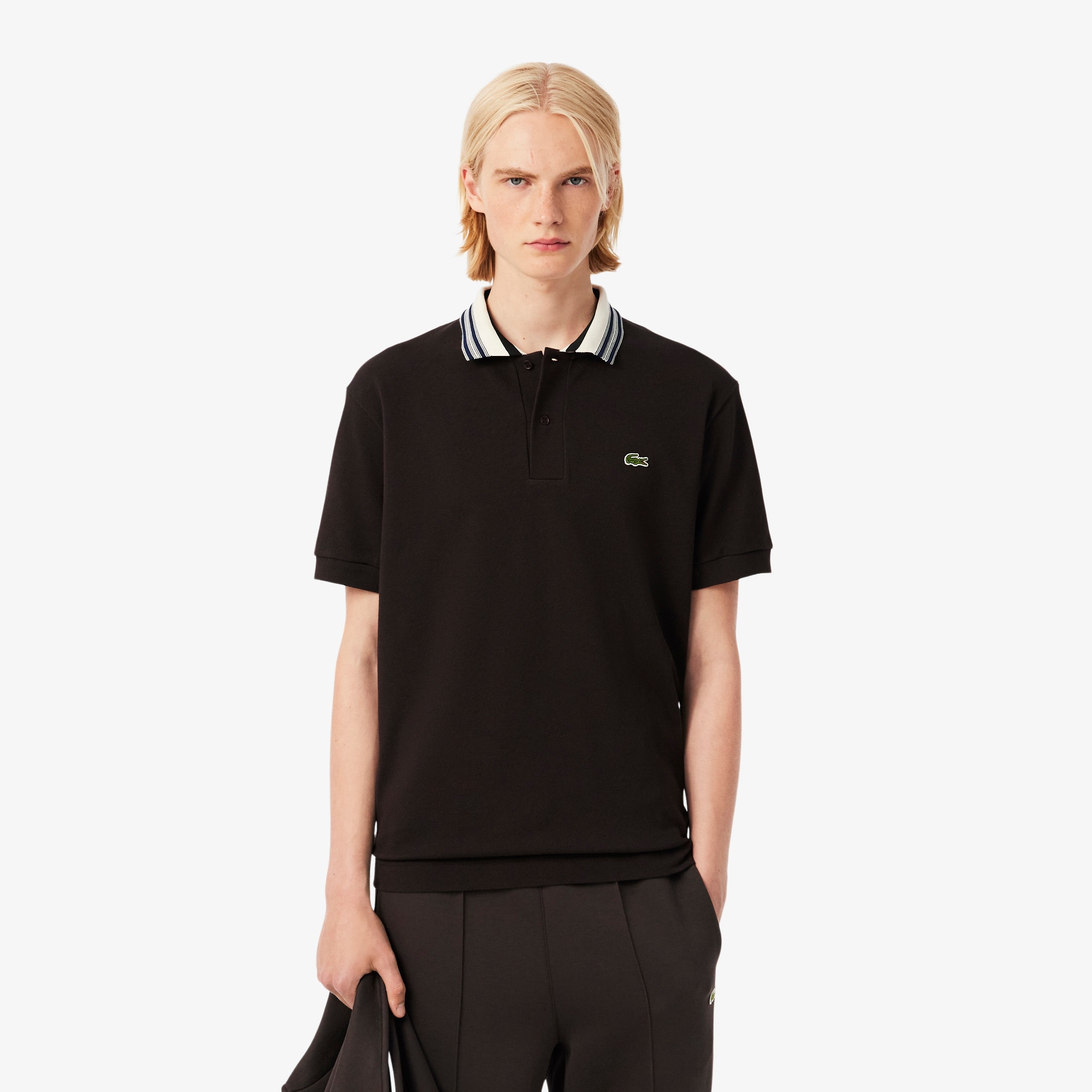 Lacoste Men's Made In France Classic Fit Stripe Collar Polo - S - 3 In Brown