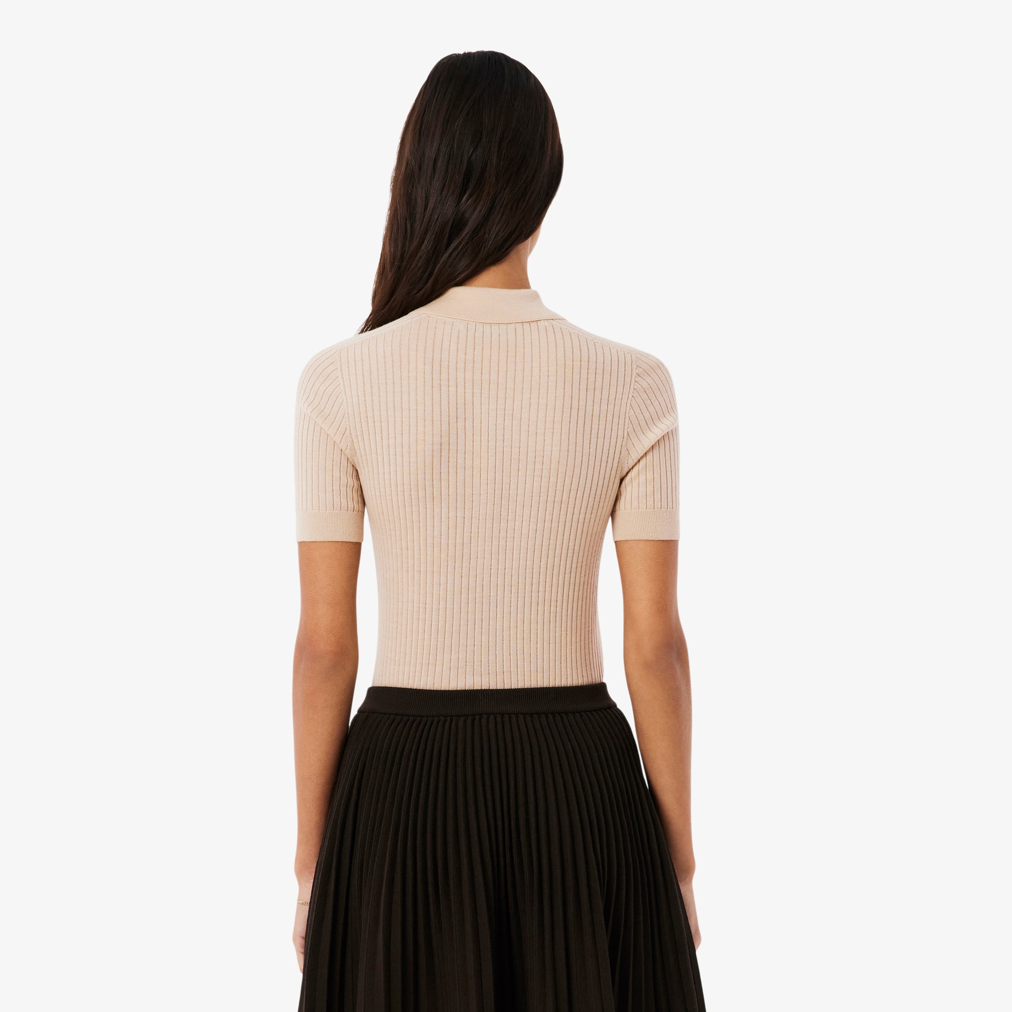 3D Rib Knit Polo Collar Merino Wool Sweater