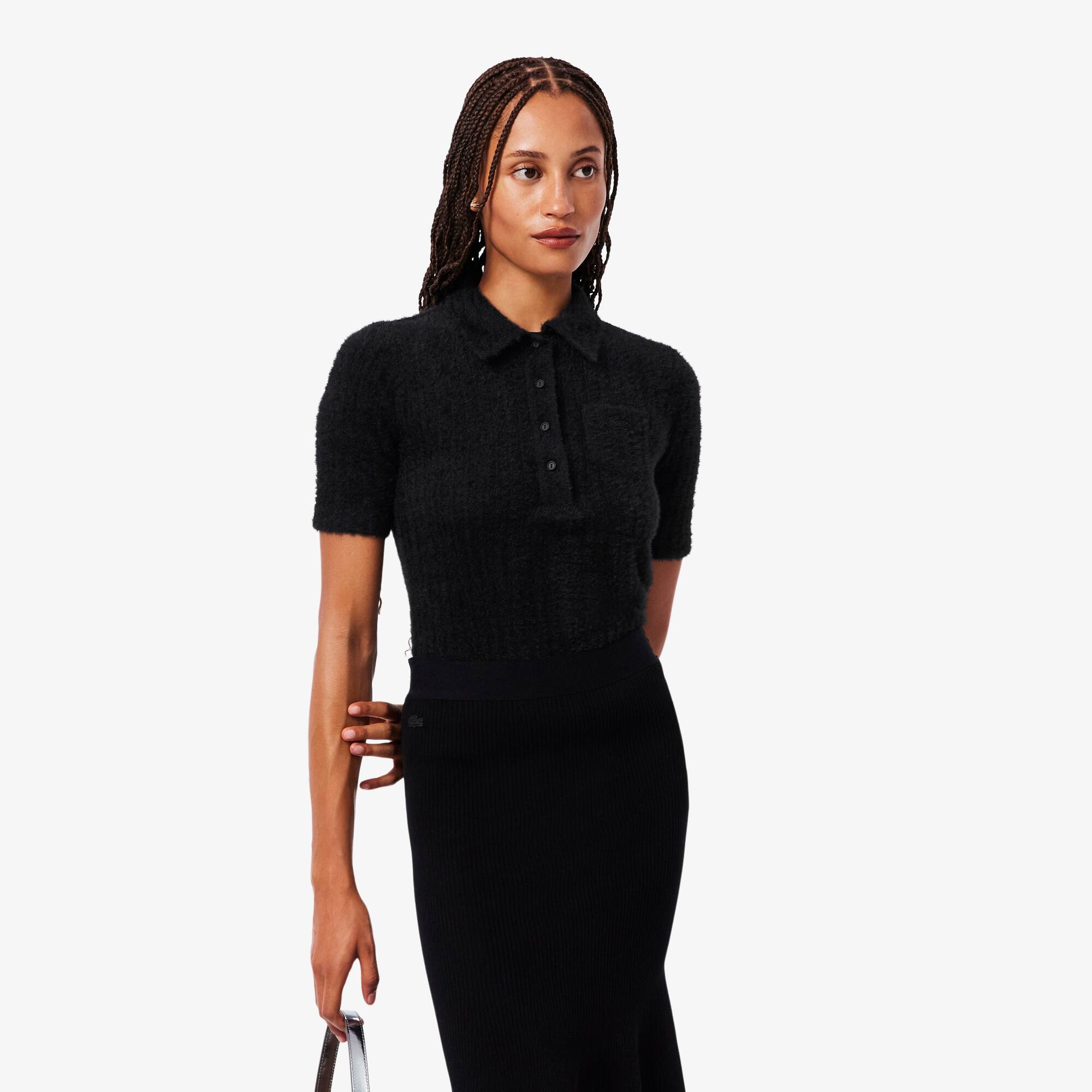 Women's Slim Fit Fuzzy Rib Knit Polo