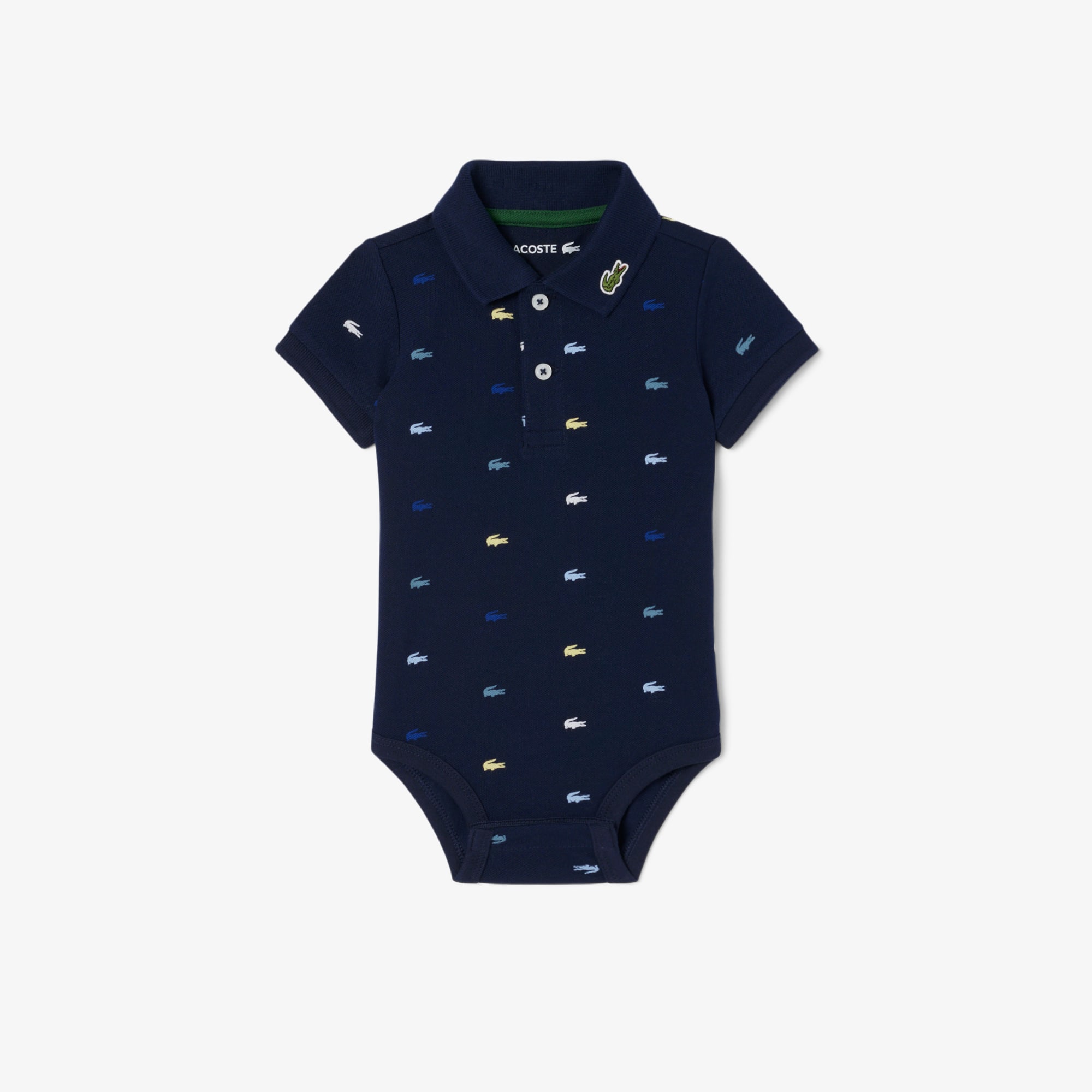 Lacoste Infants' Crocodile Print Piqué Onesie - 3m In Blue