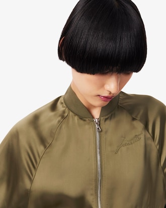 Women's Oversized Embroidered Signature Satin Bomber Jacket