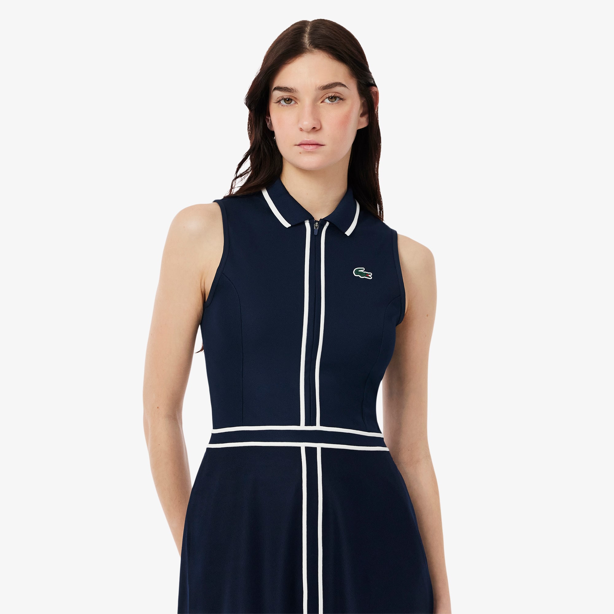 lacoste cut out dress A reverse collarless polo dress in silk pique worn by @adeleexarchopoulos for @lacoste at @74mostradelcinemavenezia for the premiere of Chien 51 directed by @cedric_jimenez co-produced by Lacoste and @vixens_films