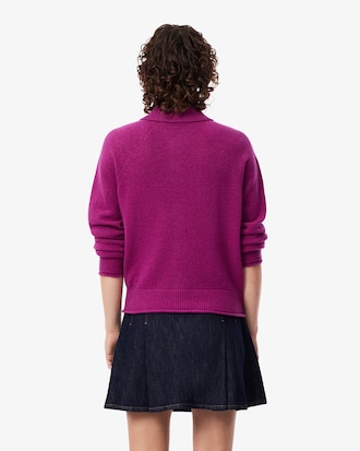 Carded Wool 3D Knit Polo Collar Cardigan