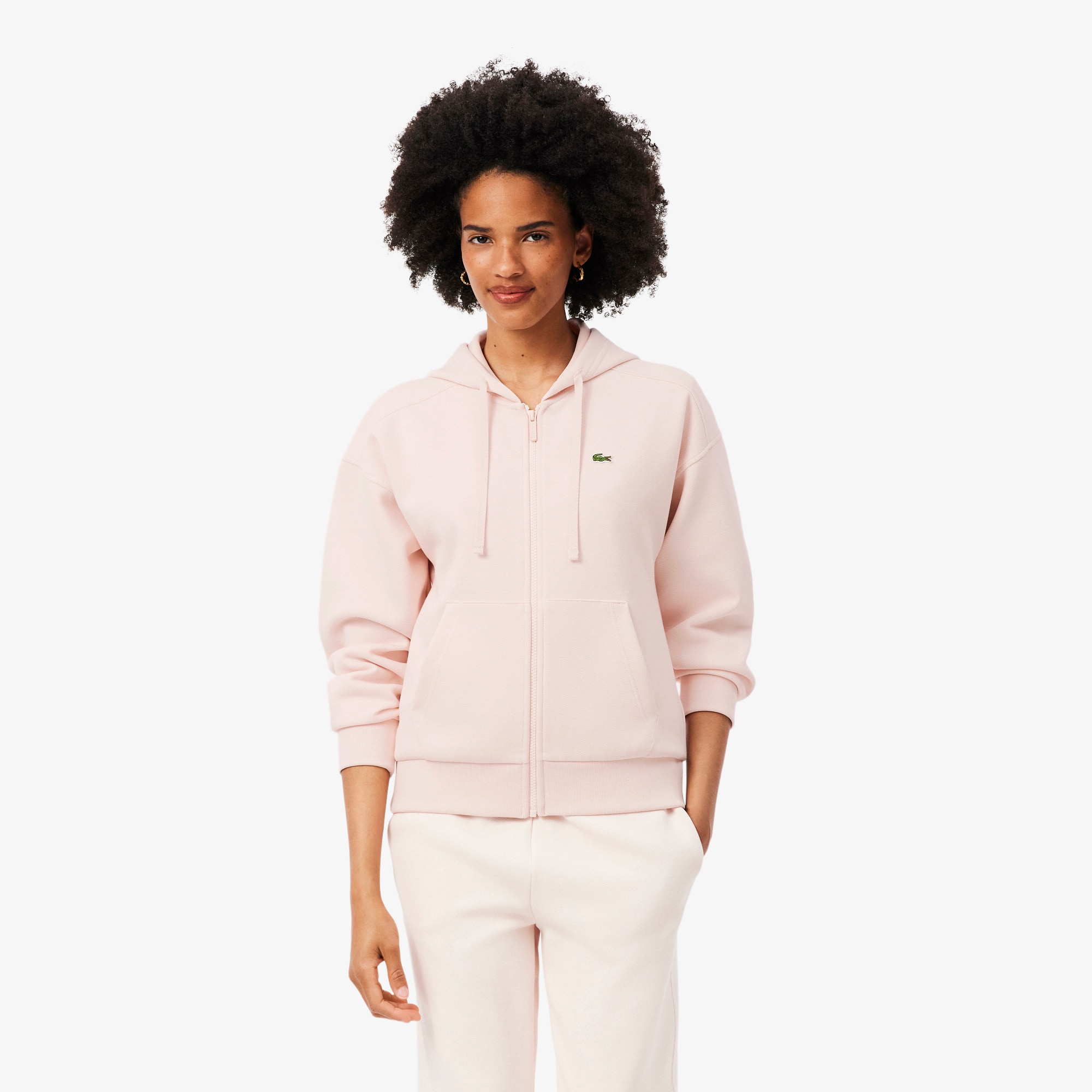 Lacoste Women's Zip-up Piqué Hoodie - M (38) In Pink