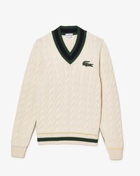 Unisex V-Neck Cable Knit Cotton Sweater