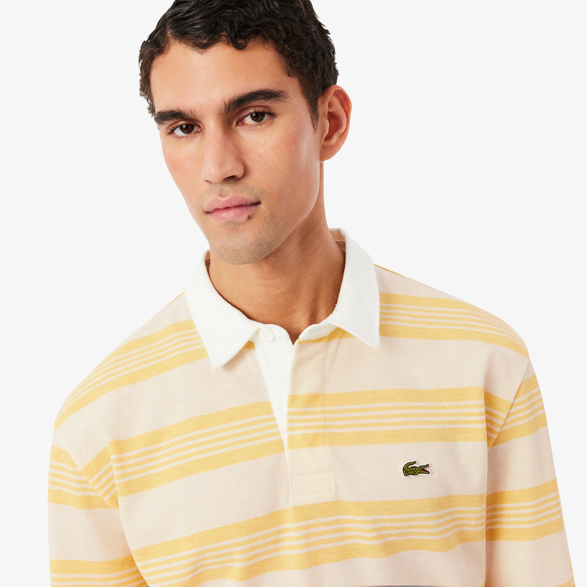 Relaxed Fit Striped Piqué Rugby Polo