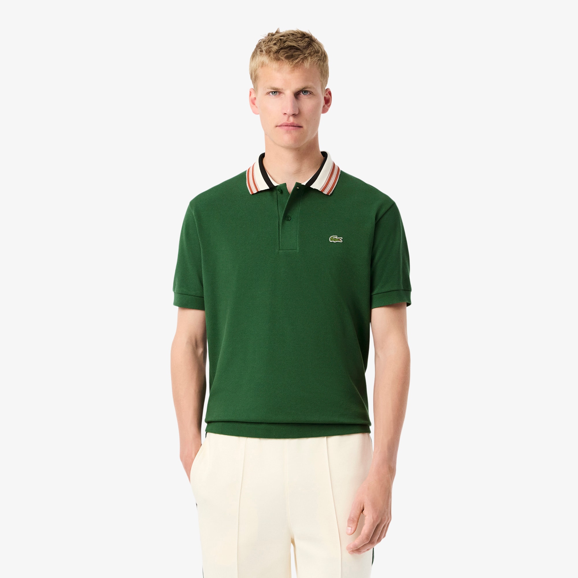 Lacoste Men's Made In France Classic Fit Stripe Collar Polo - M - 4 In Green