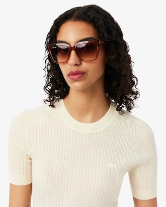 Women's Short Sleeve Merino Wool Rib Knit Sweater