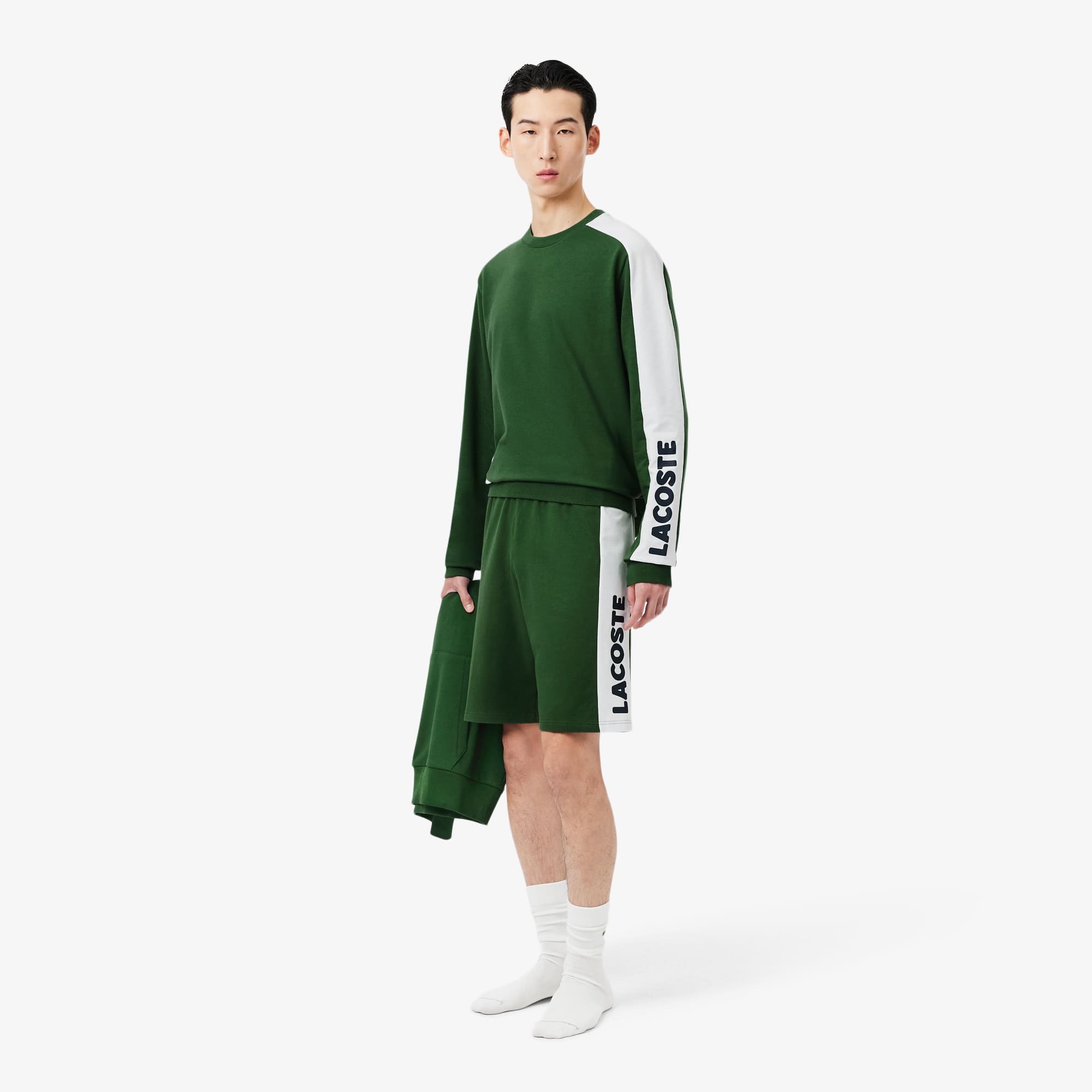Lacoste Straight Cut Fleece Loungewear Shorts - Xxl In Green