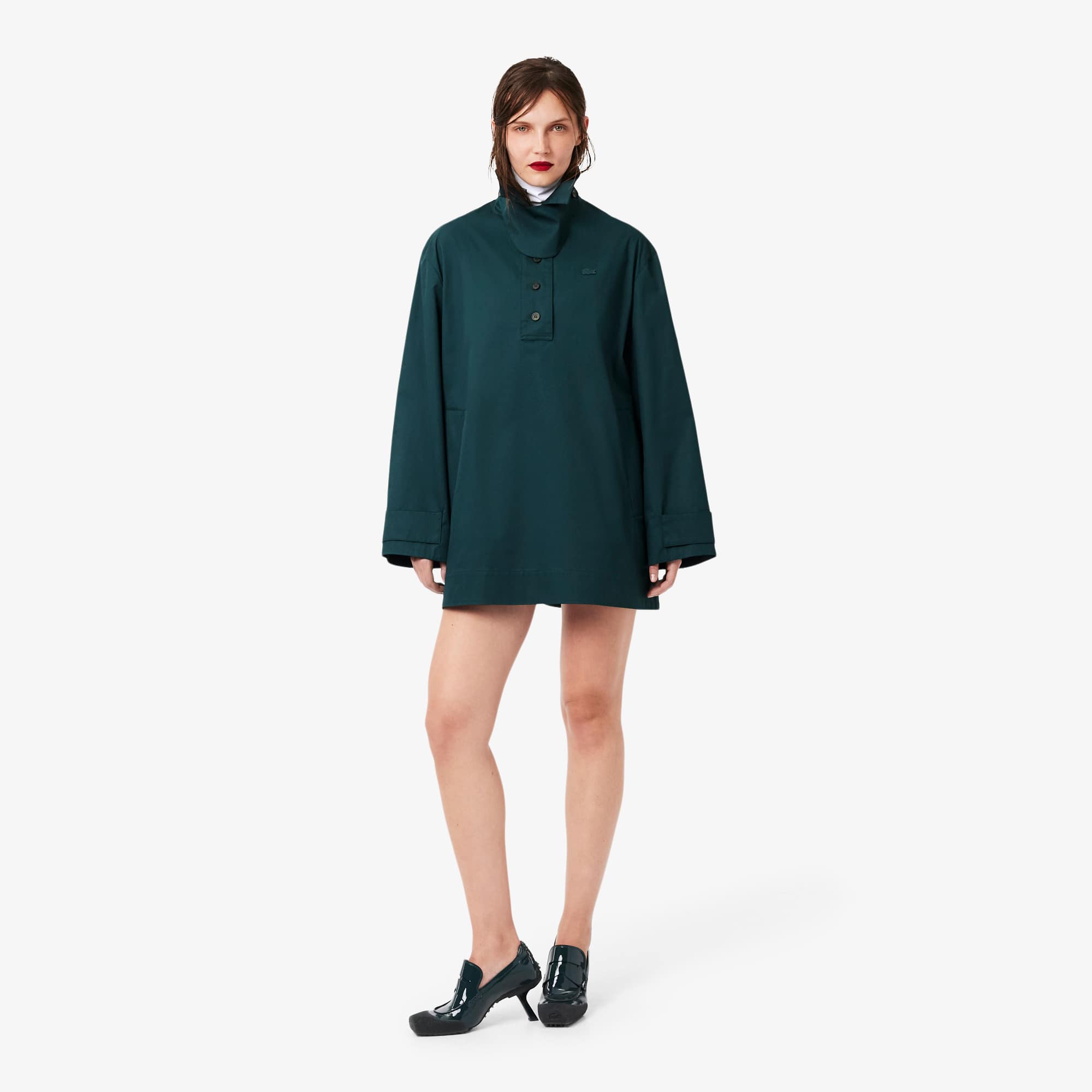 Lacoste Runway Oversized Twill Mini Dress - 3 - Xs/s In Green