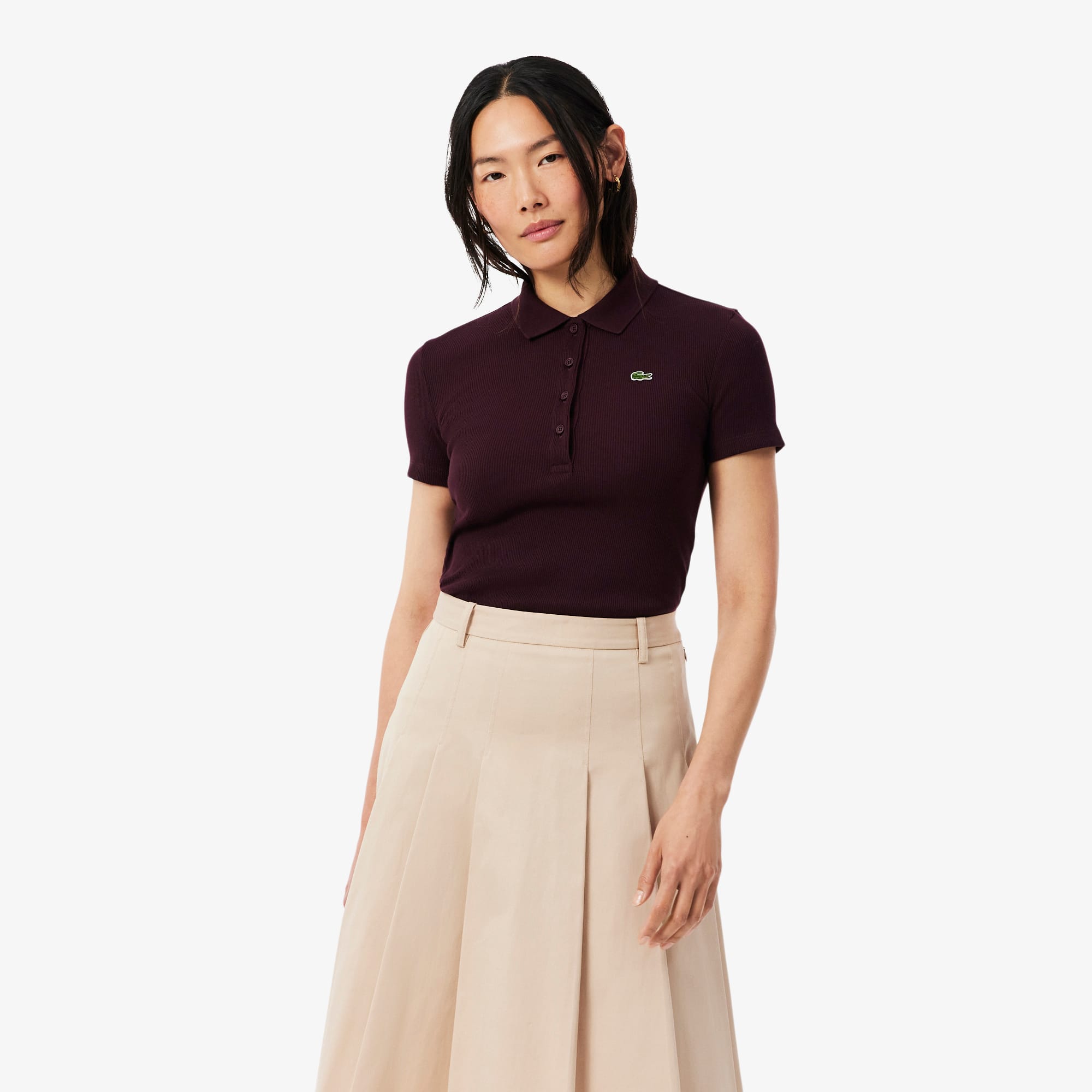 Lacoste Women's Slim Fit L.12.d Ribbed Cotton Polo - S (36) In Red