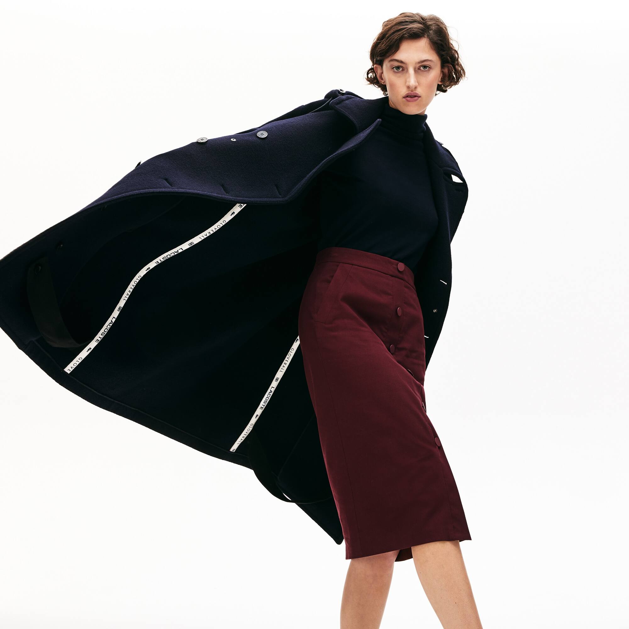 Lacoste Unisex X Gloverall Pea Coat In Navy Blue